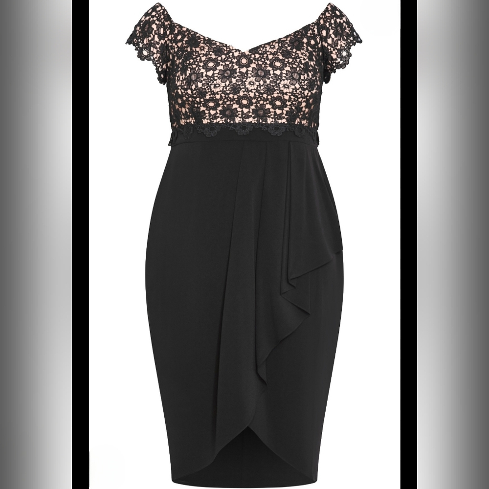 City Chic Black and Nude Lace Asymmetrical Dress